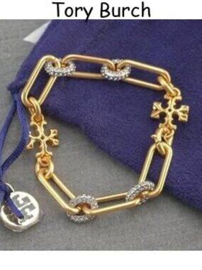 Tory Burch Gold Link Bracelet with Crystal Accents
